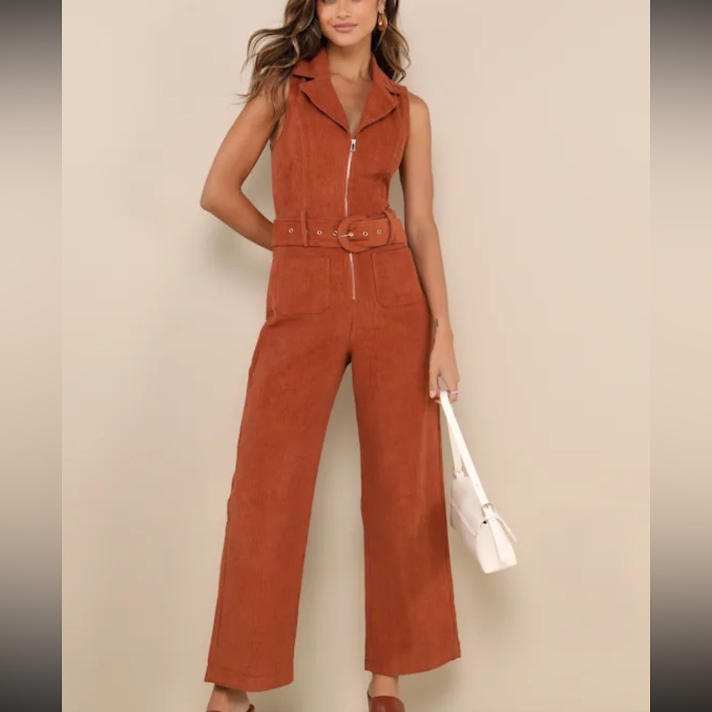 Lulu's Terracotta Belted Jumpsuit